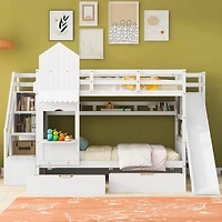 Streamdale Castle Bunk Bed w/ Drawers, Shelves, Slide (Pink)