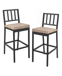 Slickblue Set of 2 Patio Bar Chairs with Detachable Cushion and Footrest-Vertical Stripes