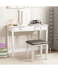 Slickblue Faux Leather Vanity Stool Chair Set of 2 for Makeup Room and Living Room-Grey and White