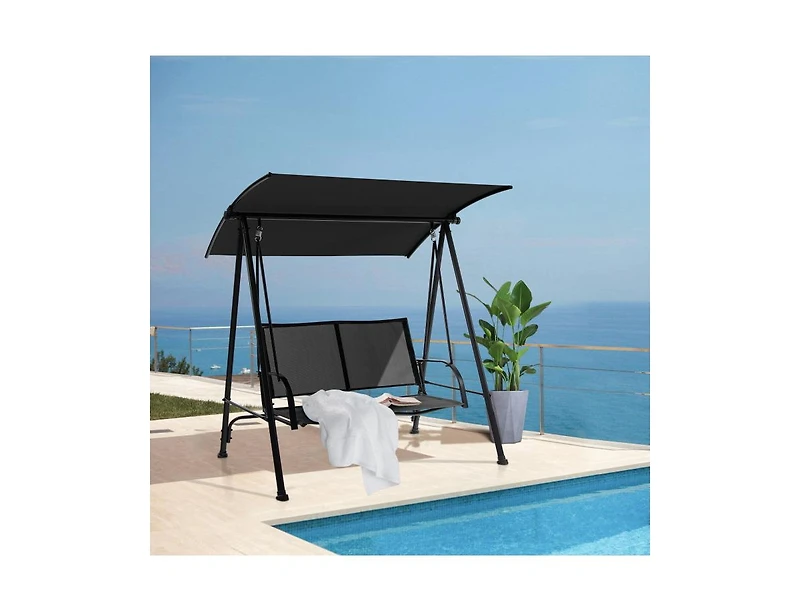 Slickblue 2-Seat Outdoor Canopy Swing with Comfortable Fabric Seat and Heavy-duty Metal Frame