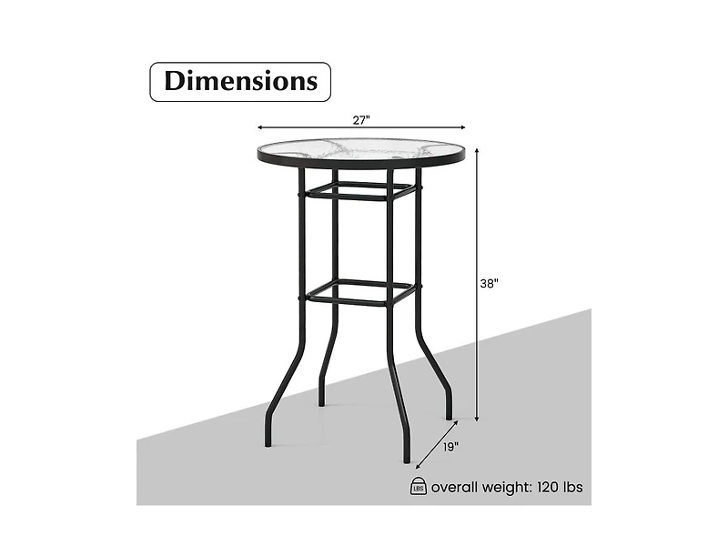 Slickblue 38 Inch Patio Bar Table with Tempered Glass Tabletop