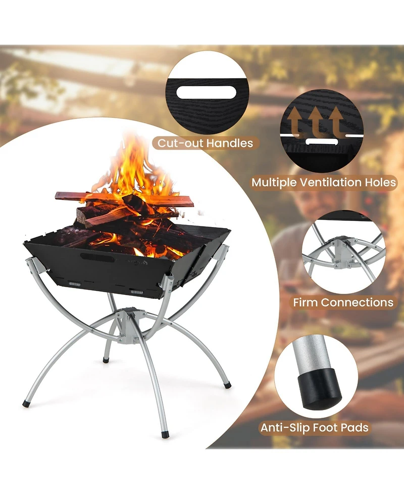 Slickblue 3-in-1 Camping Campfire Grill with Stainless Steel Grills Carrying Bag & Gloves