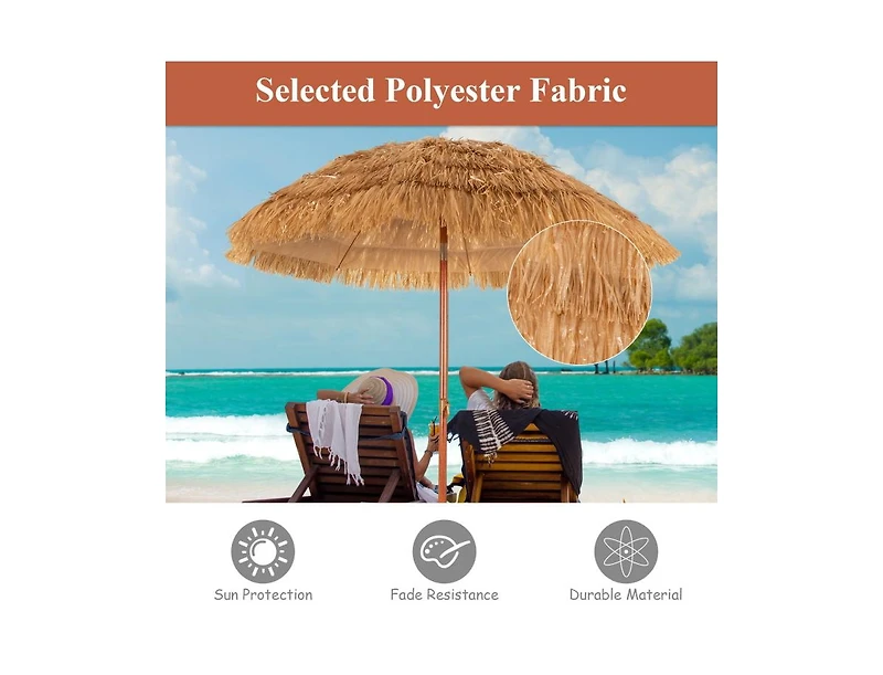 Slickblue 6.5 Feet Portable Thatched Tiki Beach Umbrella with Adjustable Tilt