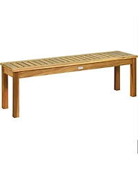 Gymax Set of 2 Acacia Wood Bench Dining Bench Patio Garden w/ Slatted Seat Indonesia Teak