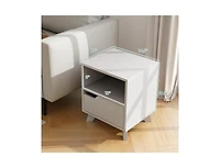 Slickblue Mid Century Modern Bedside Table with Storage Drawer and Open Shelf-White