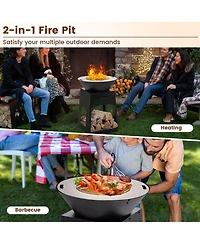 Slickblue Patio Fire Pit with Firewood Log Rack with Grill and Ash Box