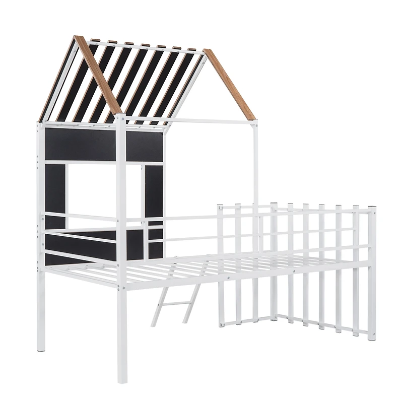 Streamdale Metal Twin Loft Bed With Roof, Window, Guardrail, Ladder
