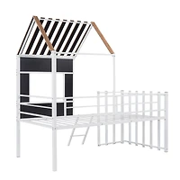 Streamdale Metal Twin Loft Bed With Roof, Window, Guardrail, Ladder