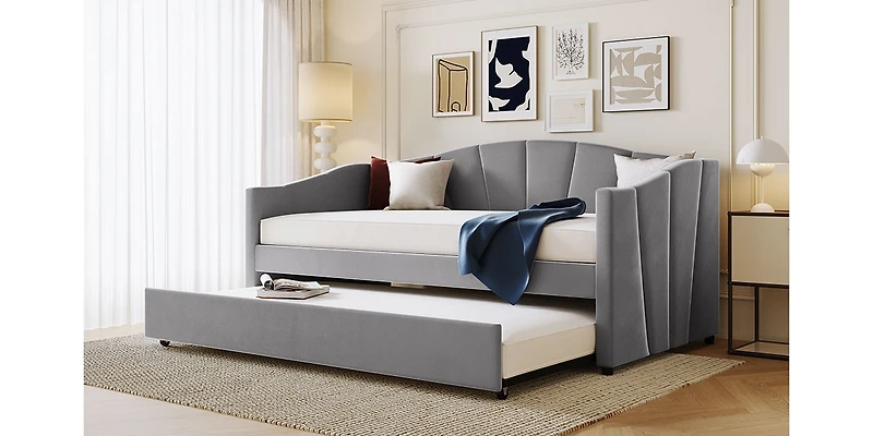 Streamdale Upholstered Daybed Sofa Bed Twin With Trundle And Wood Slat