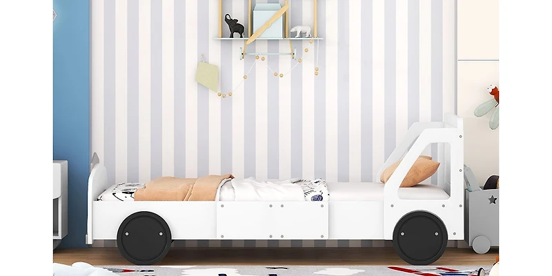 Streamdale Twin Car-Shaped Platform Bed With Wheels, Blue