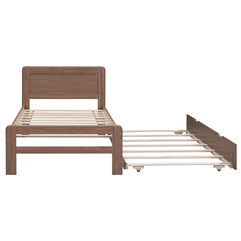 Streamdale Modern Twin Size Platform Bed with Trundle (Walnut)