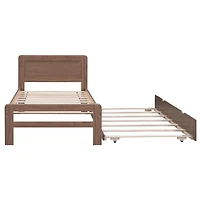 Streamdale Modern Twin Size Platform Bed with Trundle (Walnut)