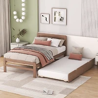 Streamdale Modern Twin Size Platform Bed with Trundle (Walnut)