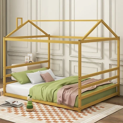 Streamdale Metal House Shape Platform Bed, Gold, Queen