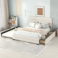 Streamdale Queen Upholstered Platform Bed With Twin Size Trundle And Two Drawers