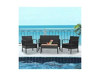 Slickblue 4 Pieces Patio Rattan Cushioned Furniture Set with Wooden Tabletop