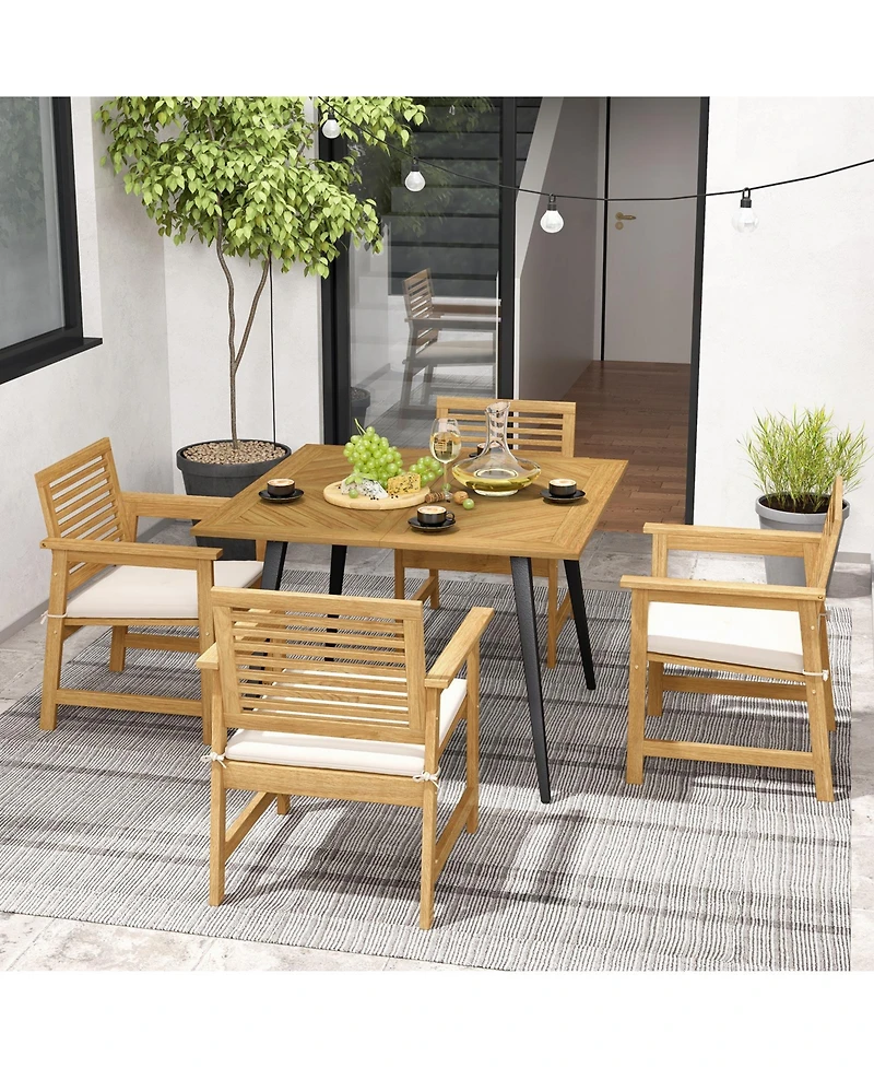 Slickblue 4-Person Acacia Wood Outdoor Dining Table for Garden Poolside and Backyard