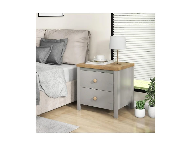 Slickblue 2-Drawer Nightstand with Rubber Wood Legs