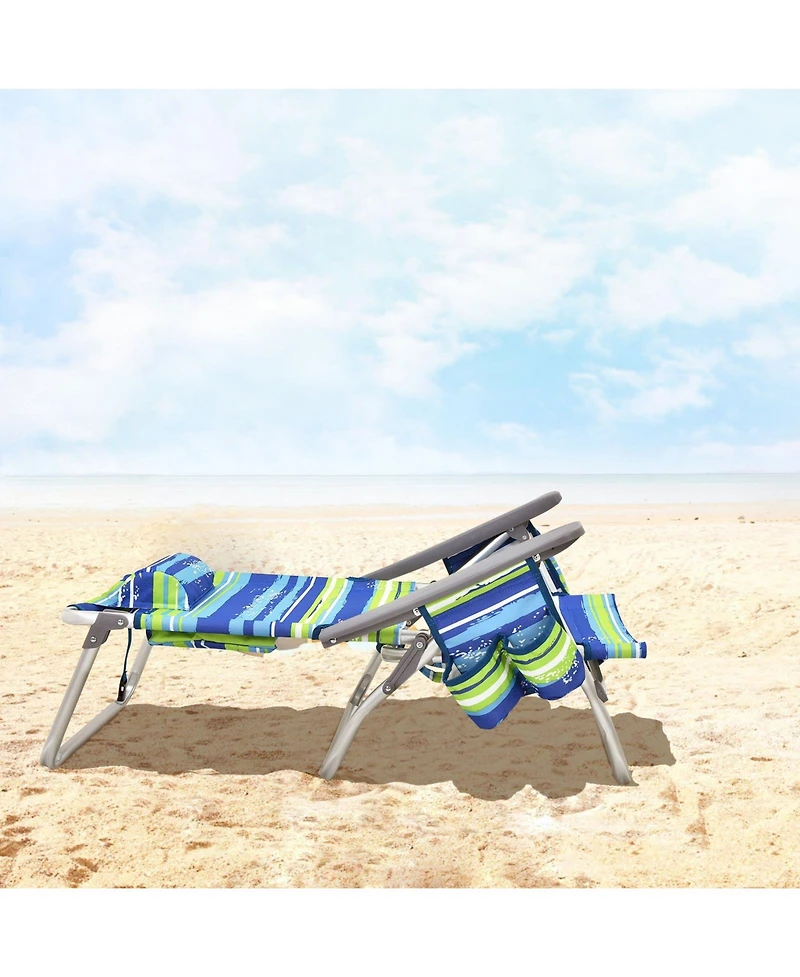 Slickblue 2-Pack Folding Backpack Beach Chair 5-Position Outdoor Reclining Chairs with Pillow