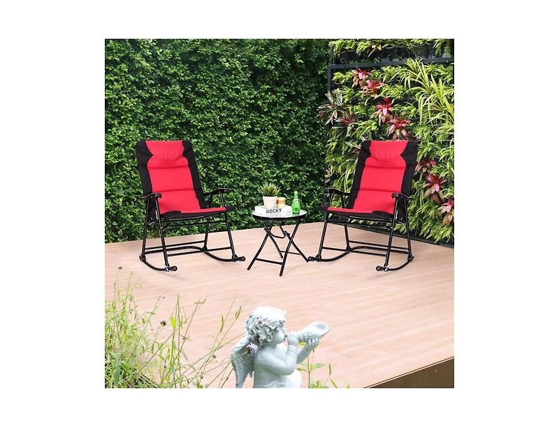 Slickblue 3 Pcs Outdoor Folding Rocking Chair Table Set with Cushion
