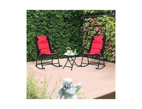 Slickblue 3 Pcs Outdoor Folding Rocking Chair Table Set with Cushion
