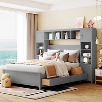 Streamdale Full Size Wooden Bed With All-In-One Cabinet And Shelf