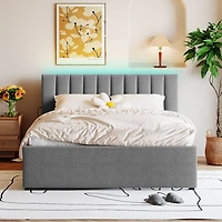 Simplie Fun Teddy Fleece Queen Upholstered Platform Bed With Trundle, Beige