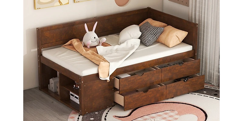 Streamdale Twin Size Daybed With Drawers And Shelves, Gray