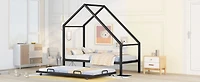 Streamdale Metal House Bed With Trundle, Twin Size House Bed
