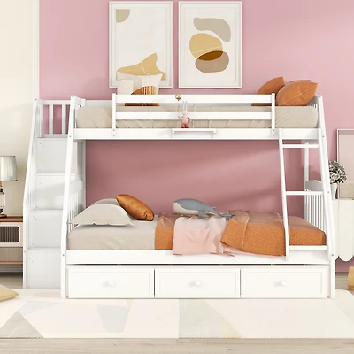 Streamdale Twin-Over-Full Bunk Bed With Drawers, Ladder And Storage Staircase