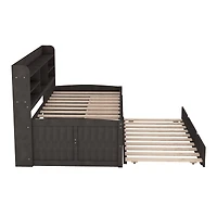 Simplie Fun Twin Size Wooden Captain Bed With Built-In Bookshelves, Three Storage Drawers And Trundle