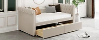 Streamdale Twin Size Upholstered Daybed With Drawers, Wood Slat Support