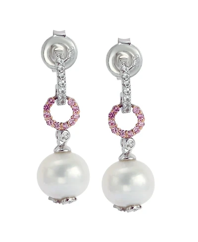 Suzy Levian Sterling Silver Pearl & Sapphire Dangle Earrings