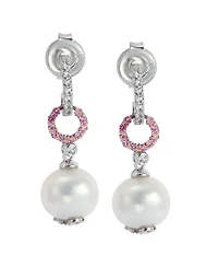 Suzy Levian Sterling Silver Pearl & Sapphire Dangle Earrings