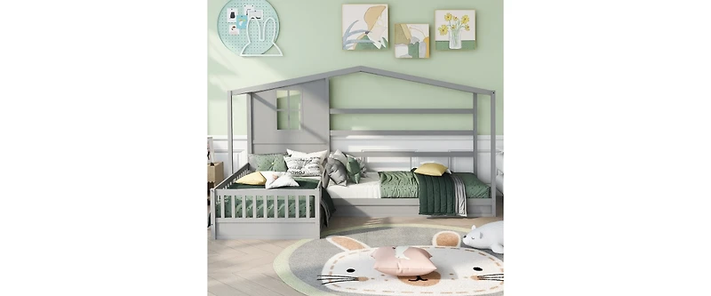 Streamdale Twin Bed with L-Structure Fence, Espresso