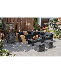 8PCS Patio Rattan Furniture Set Storage Table Ottoman
