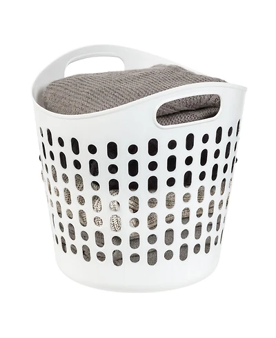 Iris Usa Laundry Basket 30L Durable and Flexible, Portable Round Bin, 0.85 Bushel Hamper for Storage with Ventilation Holes for Closet Dorm, White