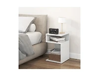 Slickblue S-Shaped Side Table with Unique S-shaped Frame and 2 Open Compartments-White