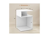 Slickblue S-Shaped Side Table with Unique S-shaped Frame and 2 Open Compartments-White