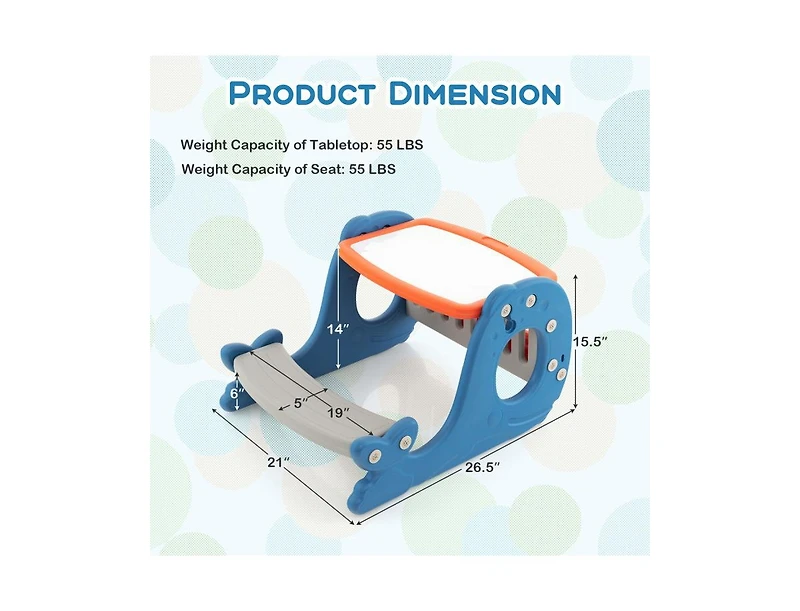 Slickblue Toddler Convertible Activity Table Set Easel with Erasable Whiteboard-Blue