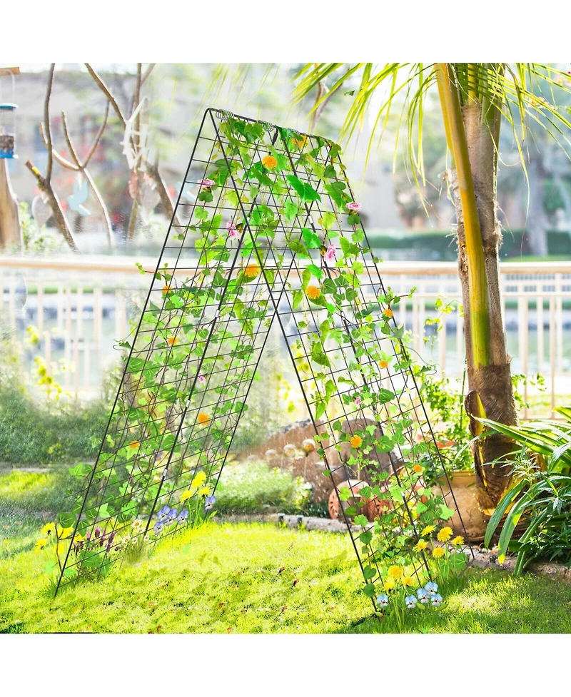 Slickblue 2 Pieces Foldable A-Frame Trellis Plant Supports with Twist Ties-Green