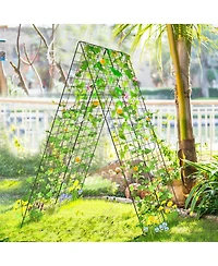 Slickblue 2 Pieces Foldable A-Frame Trellis Plant Supports with Twist Ties-Green