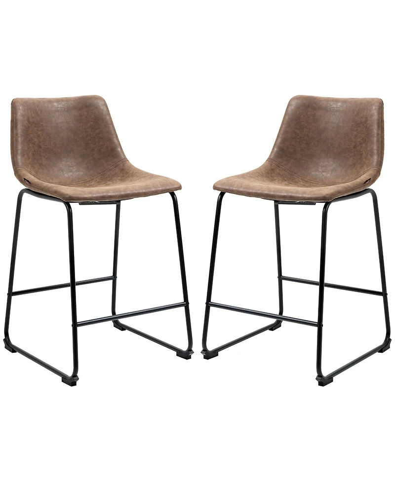 Homcom Counter Height Bar Stools Set of 2 W/ Footrest, Vintage Pu Leather, Dark Brown