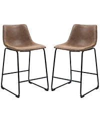 Homcom Counter Height Bar Stools Set of 2 W/ Footrest, Vintage Pu Leather, Dark Brown