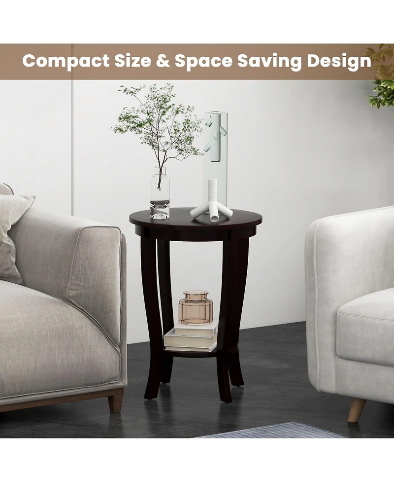 Slickblue 2-tier Round End Table with Solid Wood Legs