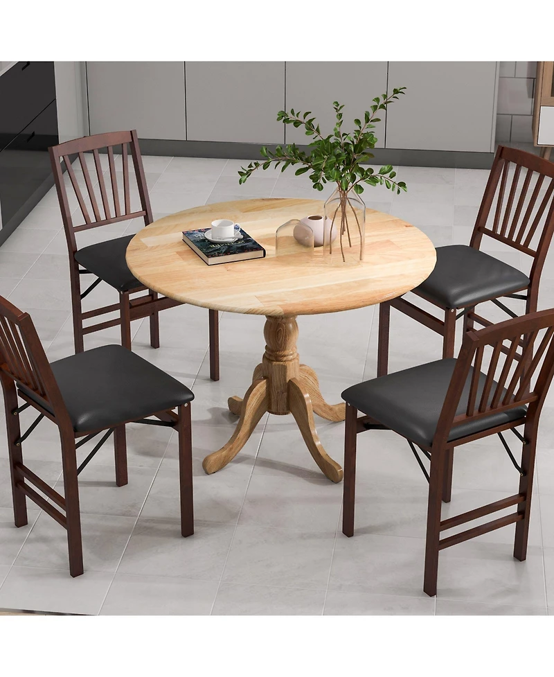 Round Wooden Dining Table with Curved Trestle Legs for Kitchen or Room