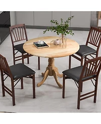 Round Wooden Dining Table with Curved Trestle Legs for Kitchen or Room