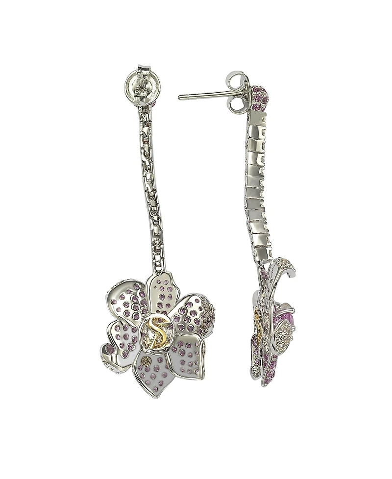 Suzy Levian New York Suzy Levian Sterling Silver Sapphire & Created White Sapphire Flower Petal Drop Dangle Earrings