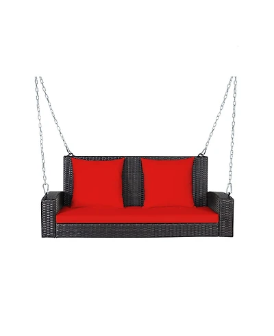 Slickblue 2-Person Patio Rattan Porch Swing with Cushions