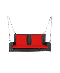 Slickblue 2-Person Patio Rattan Porch Swing with Cushions